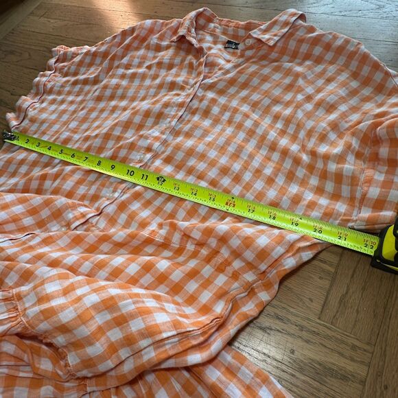 Lauren Ralph Lauren Dress Size 12 Vilma Gingham Linen Shirt Midi Orange White - Picture 8 of 8